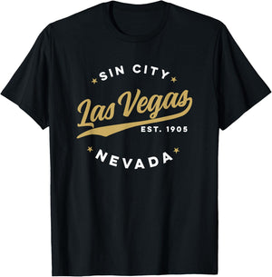 Classic Retro USA City Vintage Las Vegas Sin City Nevada Glam Text T-Shirt - T-Shirt | Black