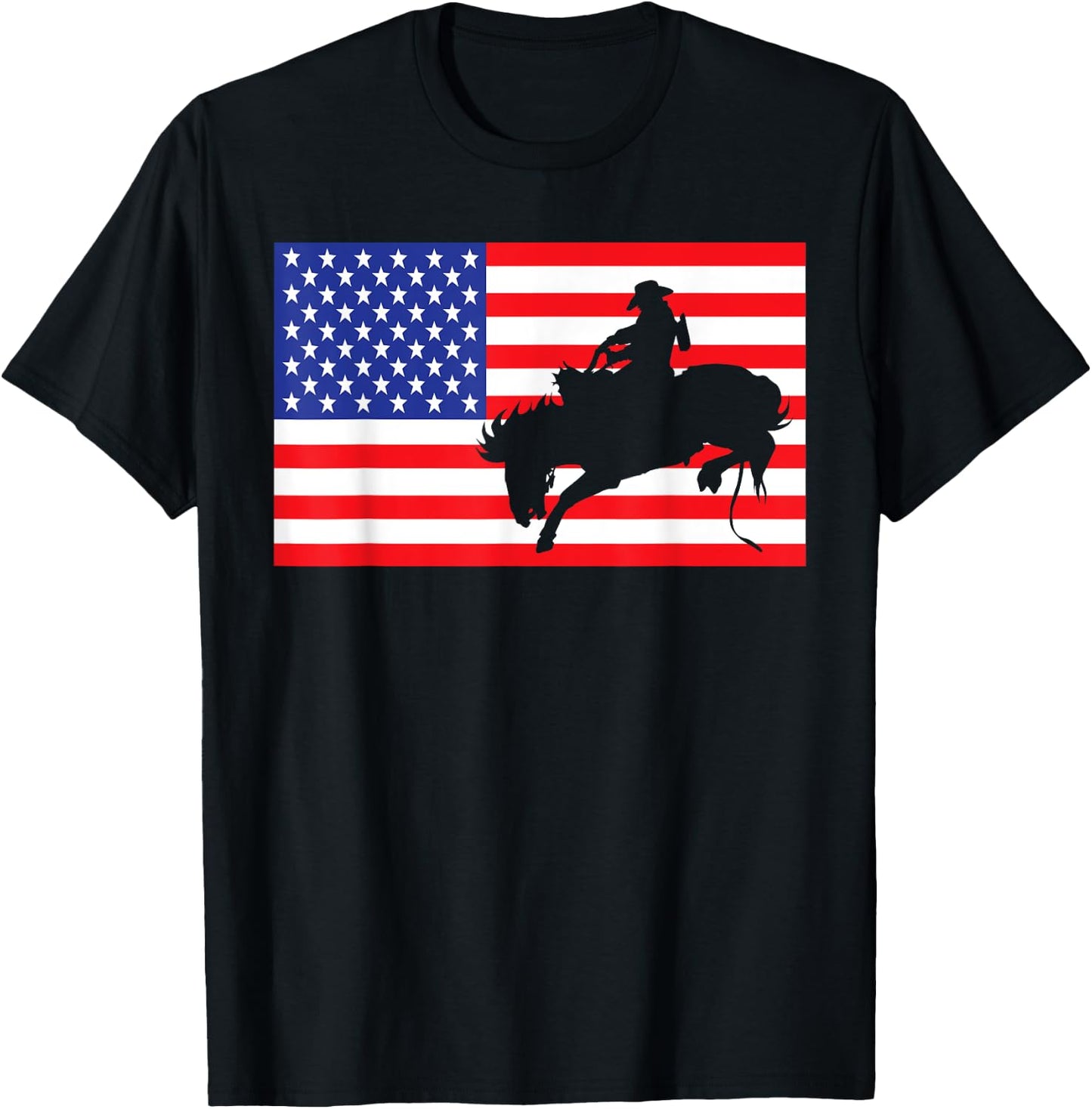 Rodeo USA American Flag Bull Rider Cow Cowboys 4th Of July T-Shirt - T-Shirt | Black