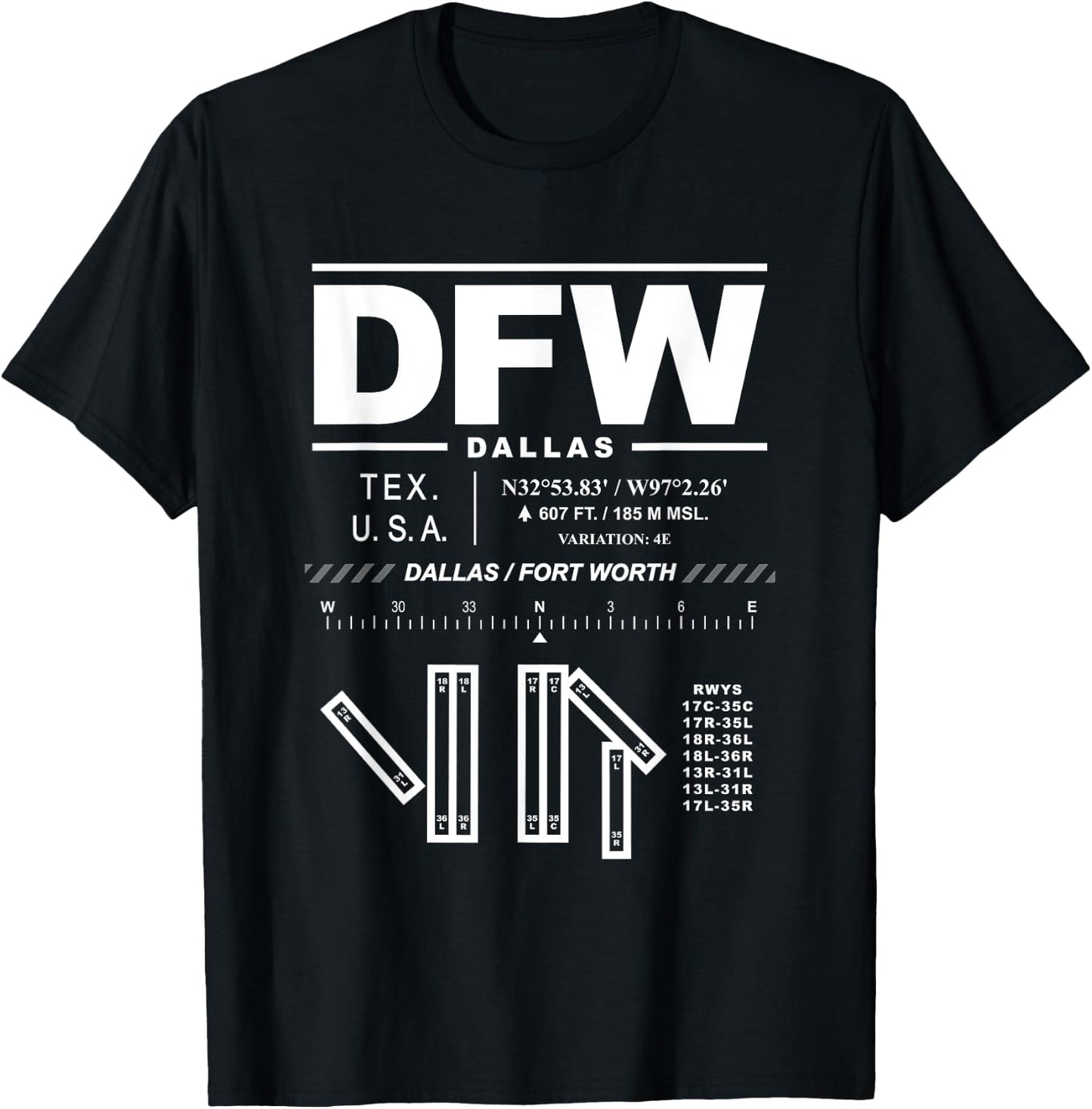 Dallas Fort Worth International Airport Texas DFW T-Shirt - T-Shirt | Black