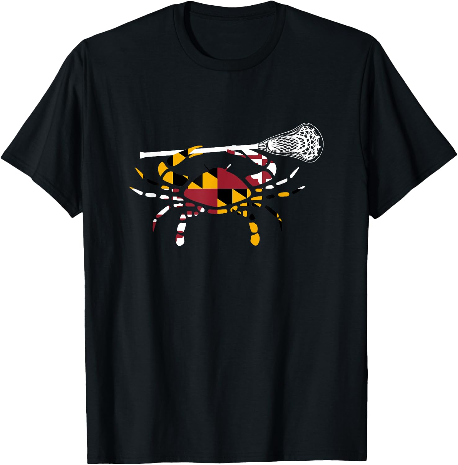 Maryland Crab Holding Lacrosse Stick Boys Girls LAX Shirt T-Shirt - T-Shirt | Black