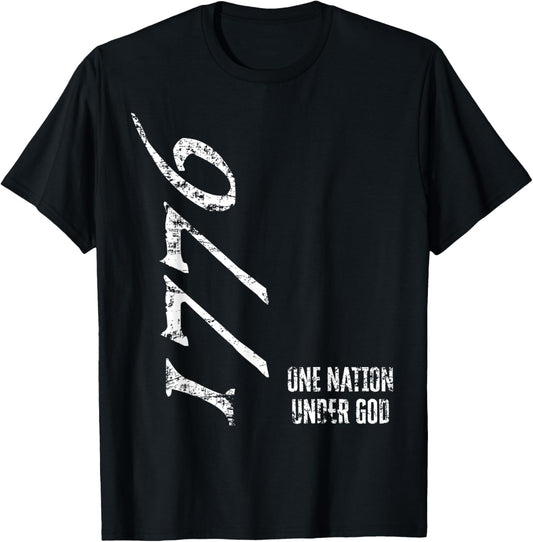 4th of July 1776 One Nation Under God Patriotic American T-Shirt - T-Shirt | Black