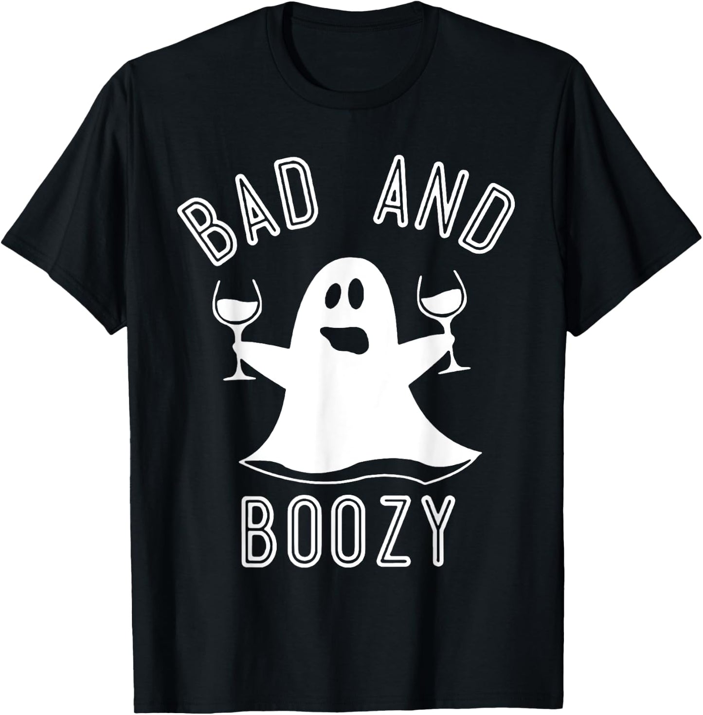 Bad And Boozy Ghost Drinks Wine Halloween Shirt T-Shirt - T-Shirt | Black