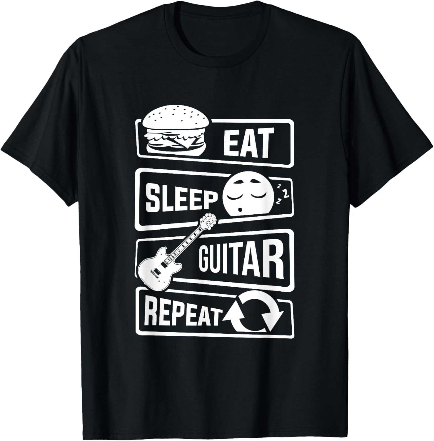 Eat Sleep Guitar Repeat - Guitarist Gift Guitar Lovers T-Shirt - T-Shirt | Black