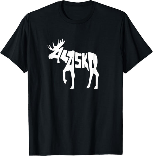 Alaska Moose Word Art - Funny Animal T-Shirt - T-Shirt | Black