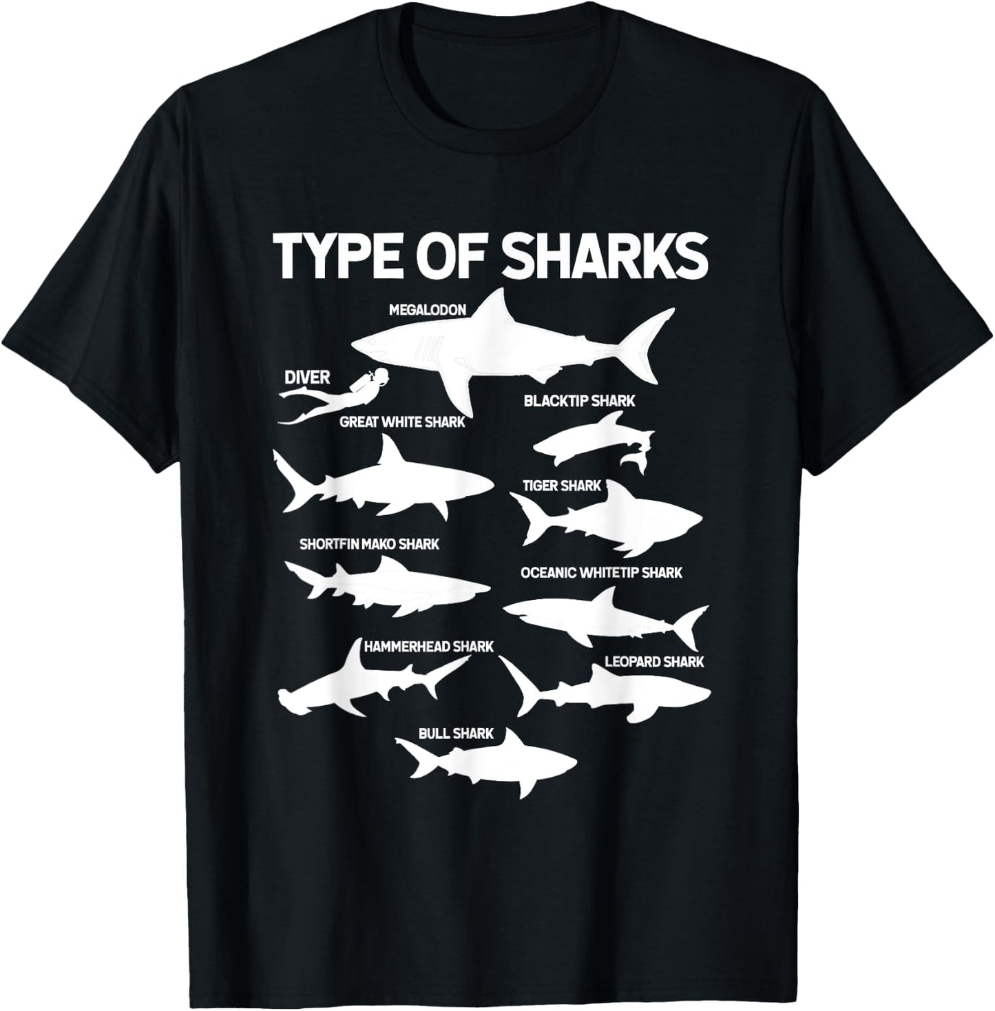 9 Types Of Sharks Ocean Sea Shark Lovers Gifts Women T-Shirt - T-Shirt | Black