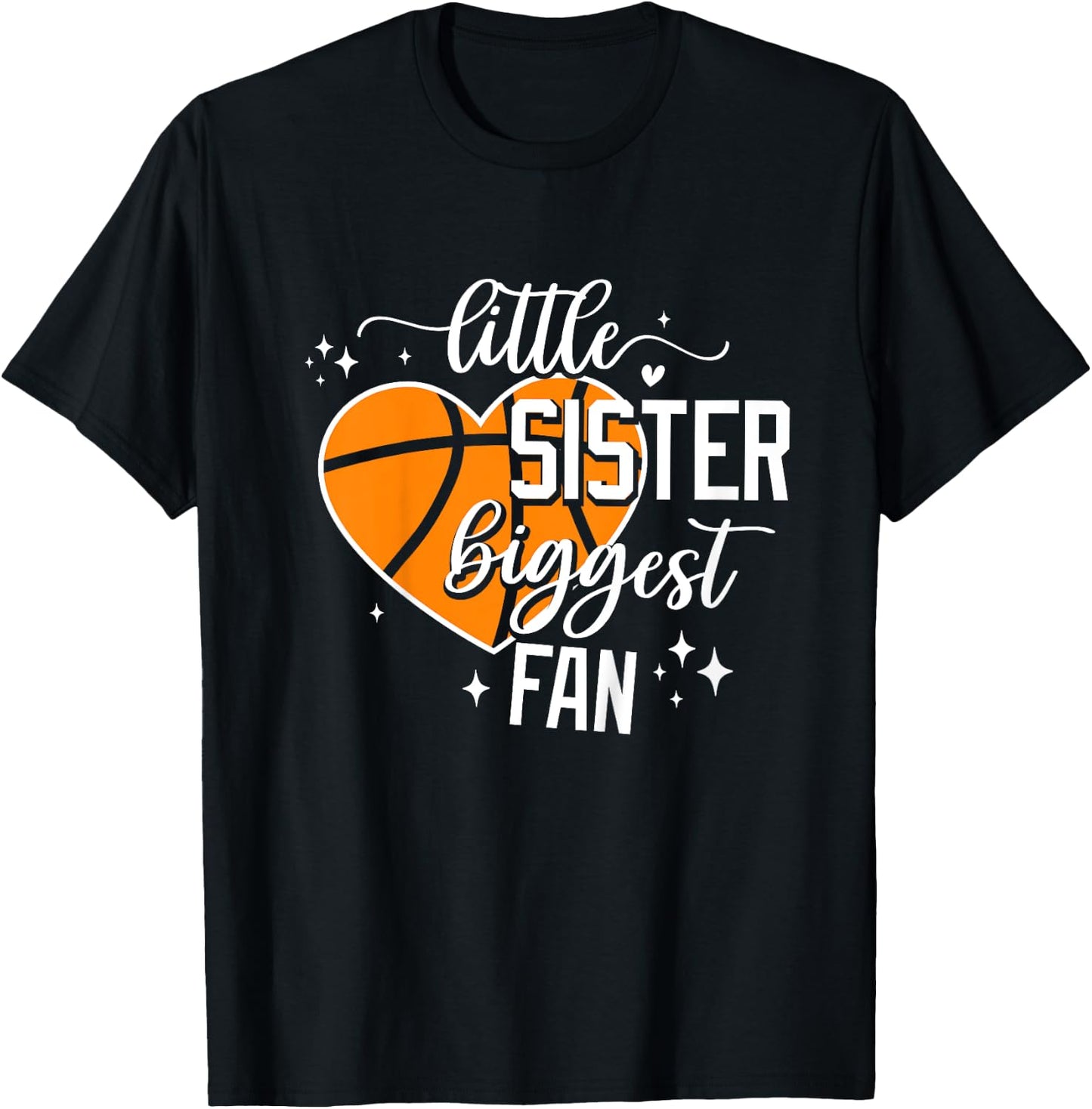 Basketball Little Sister Biggest Fan Cute Basketball Sister T-Shirt - T-Shirt | Black