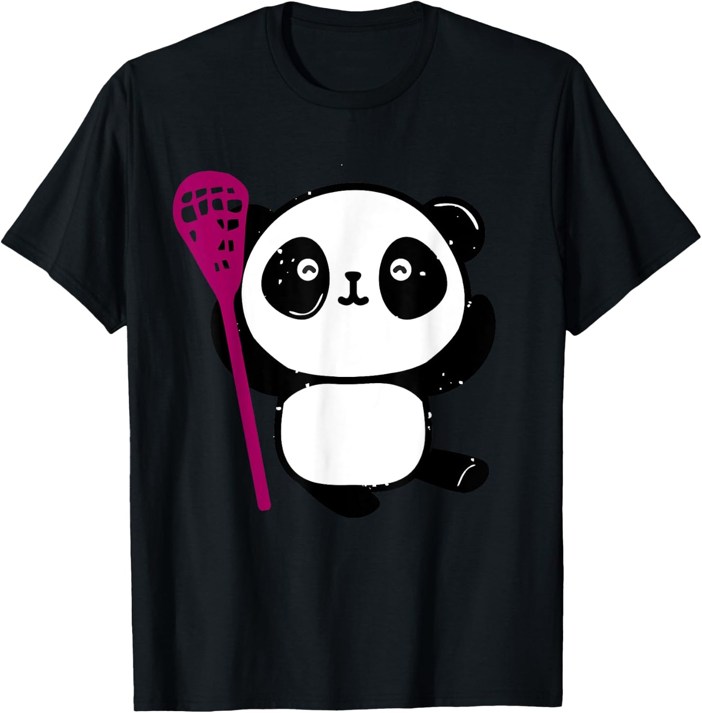 Cute Lacrosse Girl Panda with Lax Stick Lacrosse T-Shirt - T-Shirt | Black