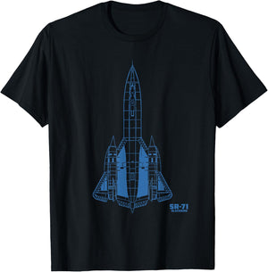 SR-71 Blackbird Spyplane Technical Drawing Blue T-Shirt - T-Shirt | Black