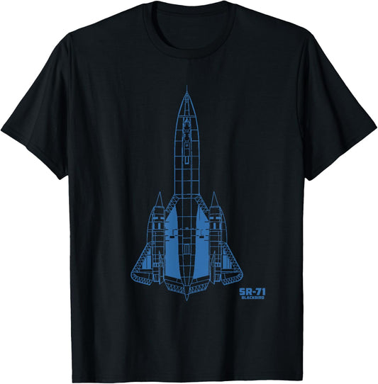 SR-71 Blackbird Spyplane Technical Drawing Blue T-Shirt - T-Shirt | Black
