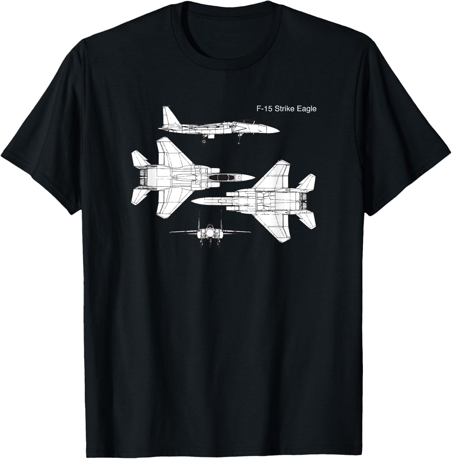 F-15 Strike Eagle Military Aircraft Graphic Design T-Shirt - T-Shirt | Black