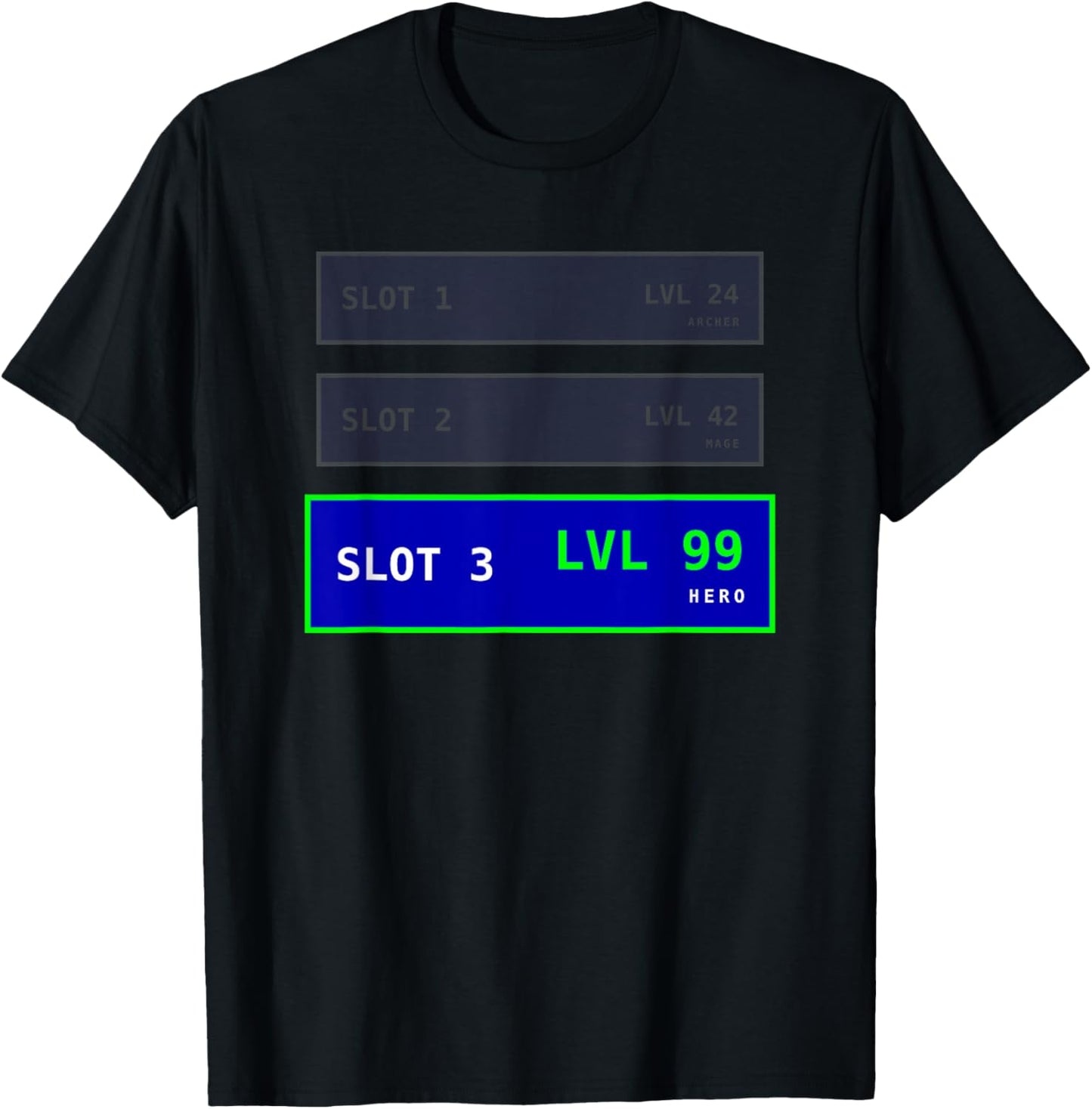 Retro RPG Save Slot Graphic - LVL 99 Hero Character Visual T-Shirt - T-Shirt | Black