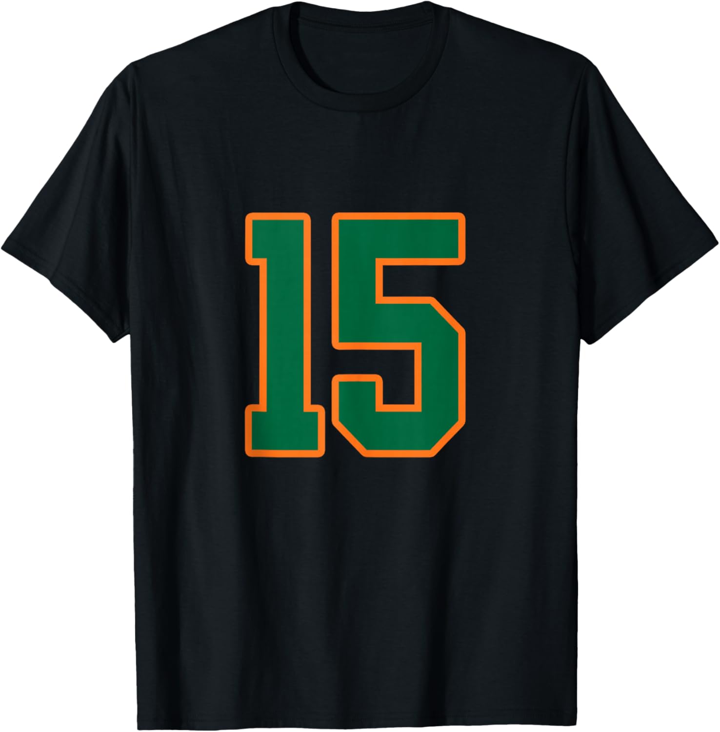 Green and Orange Number 15 Jersey Player Uniform #15 T-Shirt - T-Shirt | Black