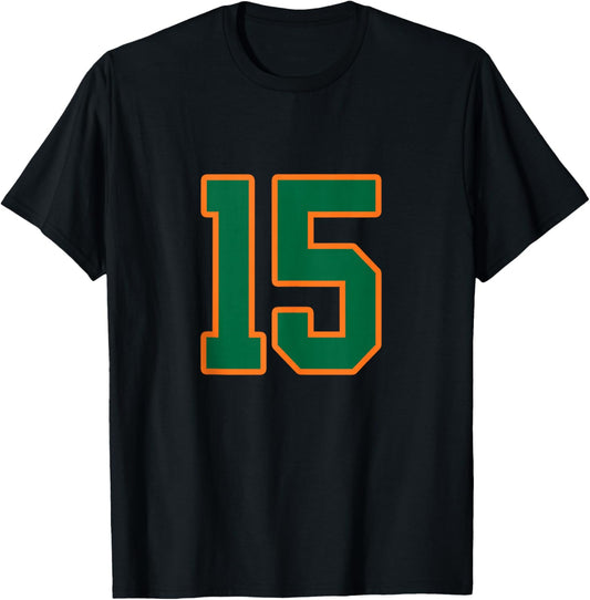 Green and Orange Number 15 Jersey Player Uniform #15 T-Shirt - T-Shirt | Black