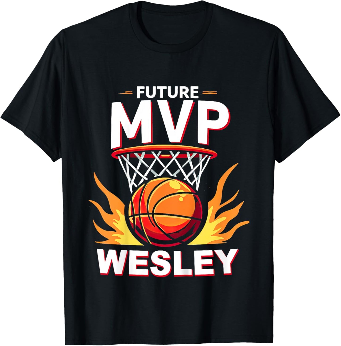 Kids Name Wesley Future Mvp Basketball Birthday T-Shirt - T-Shirt | Black