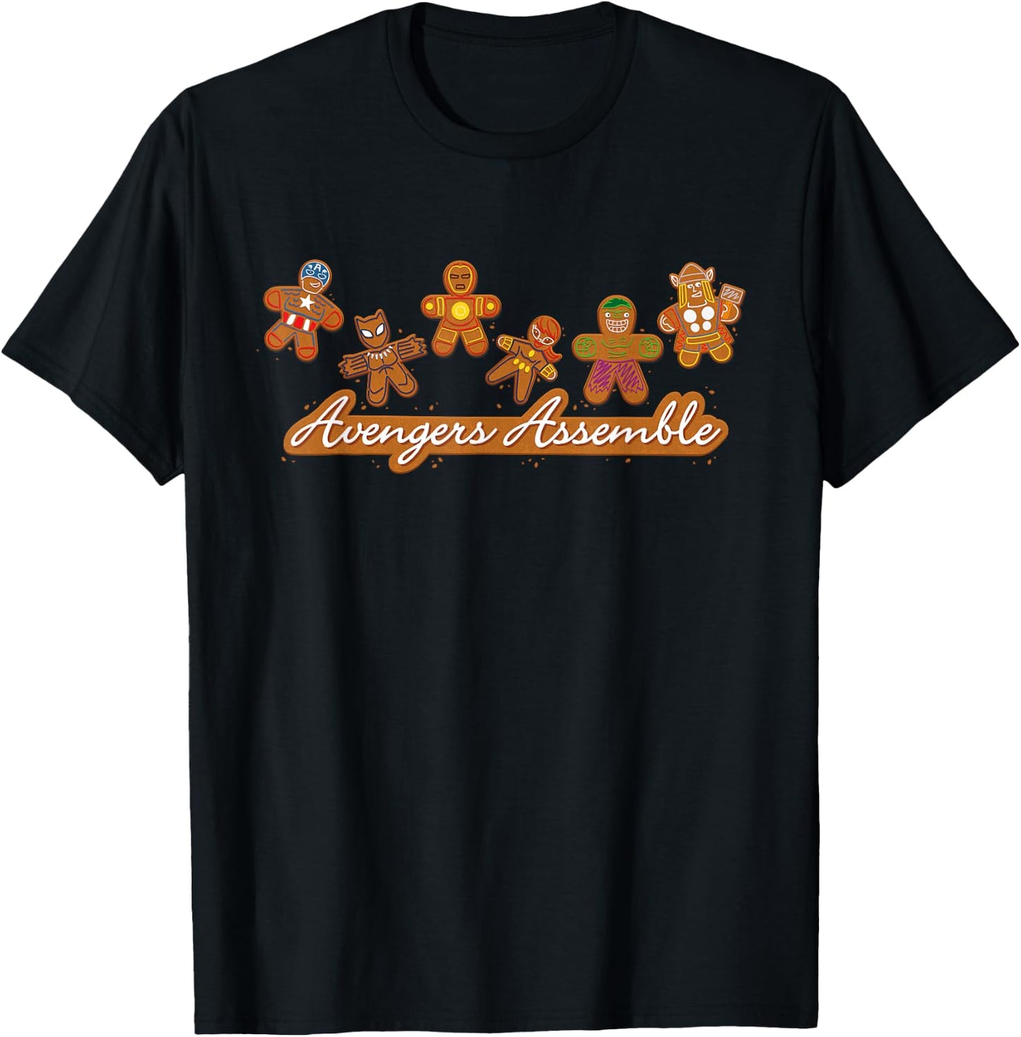 Marvel Avengers Assemble Gingerbread Cookies Holiday T-Shirt - T-Shirt | Black