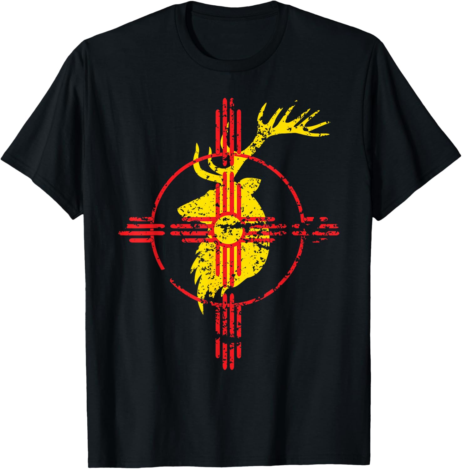 New Mexico State Flag Elk Hunting Zia Symbol Design T-Shirt - T-Shirt | Black