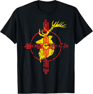 New Mexico State Flag Elk Hunting Zia Symbol Design T-Shirt - T-Shirt | Black
