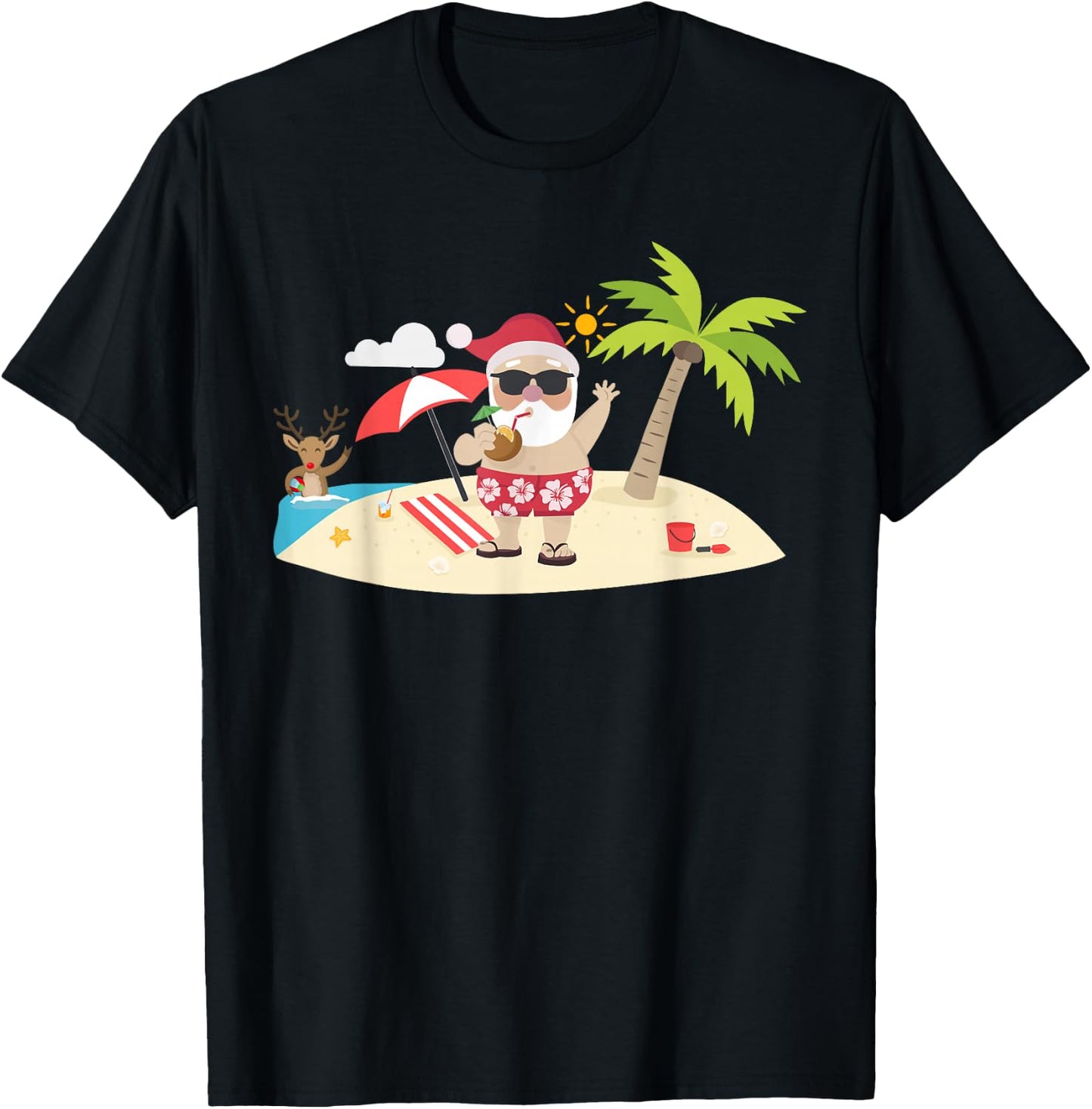 Santa Claus Surfing Hawaiian T-Shirt - T-Shirt | Black