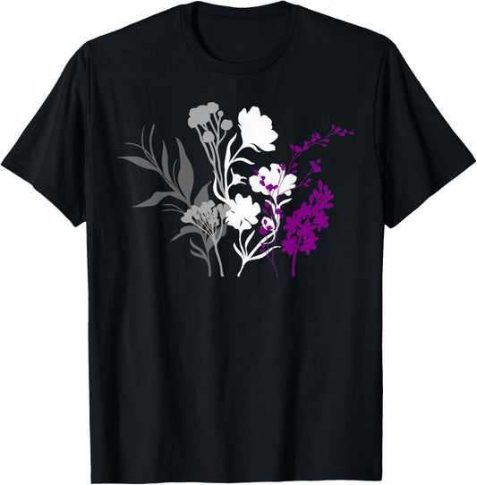 Asexual Pride Elegant Flowers with Ace Flag T-Shirt - T-Shirt | Black