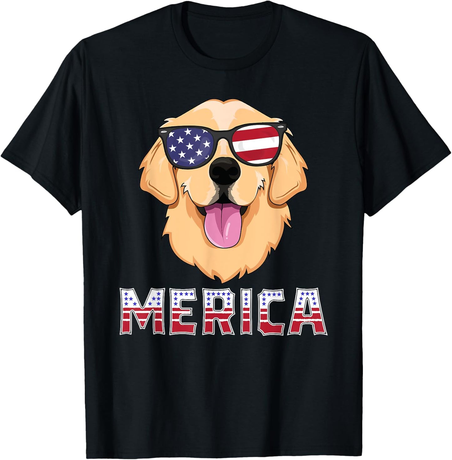 Merica Golden Retriever America USA Dog T-Shirt - T-Shirt | Black