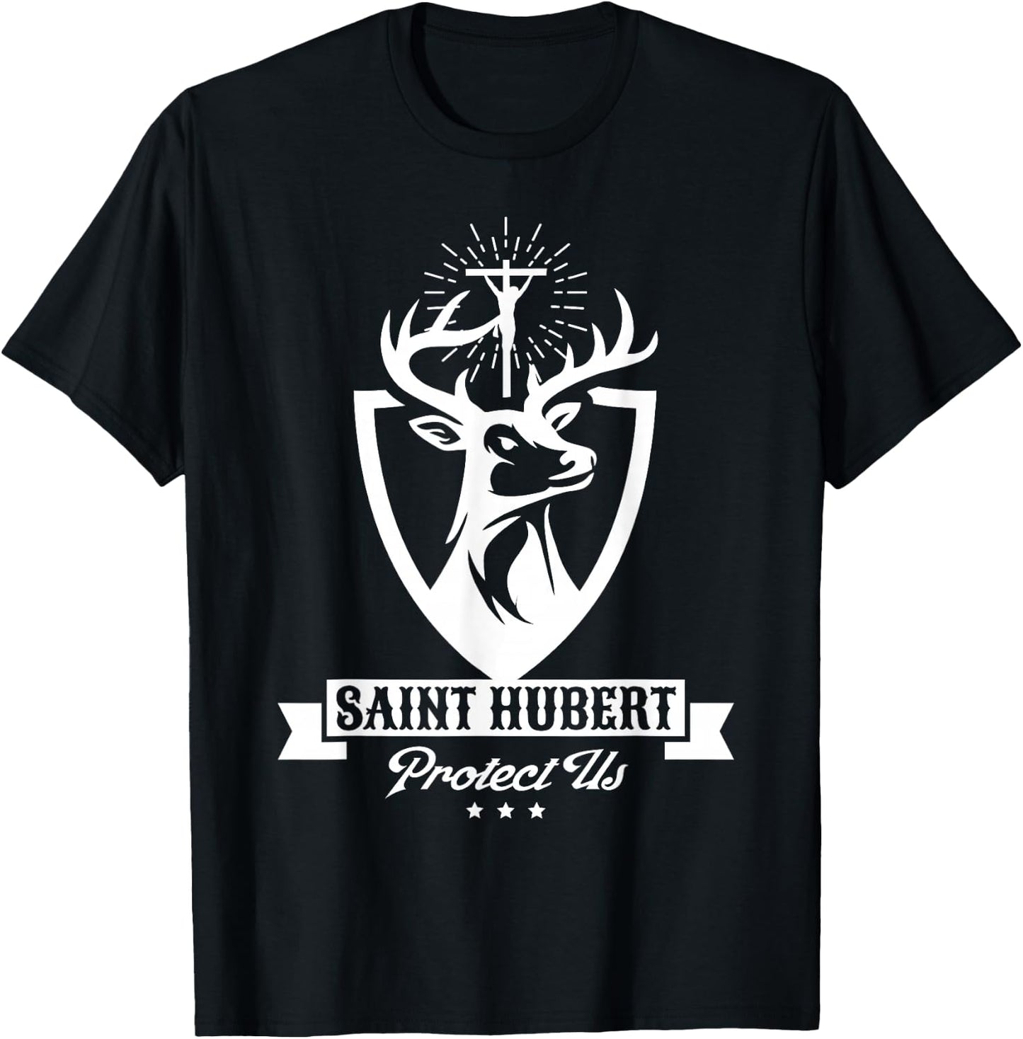 St. Hubert Hubertus Patron Saint of Hunter Stag T-Shirt - T-Shirt | Black