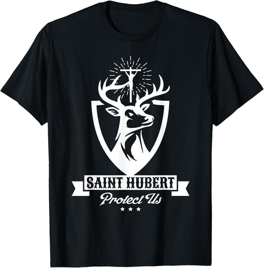 St. Hubert Hubertus Patron Saint of Hunter Stag T-Shirt - T-Shirt | Black