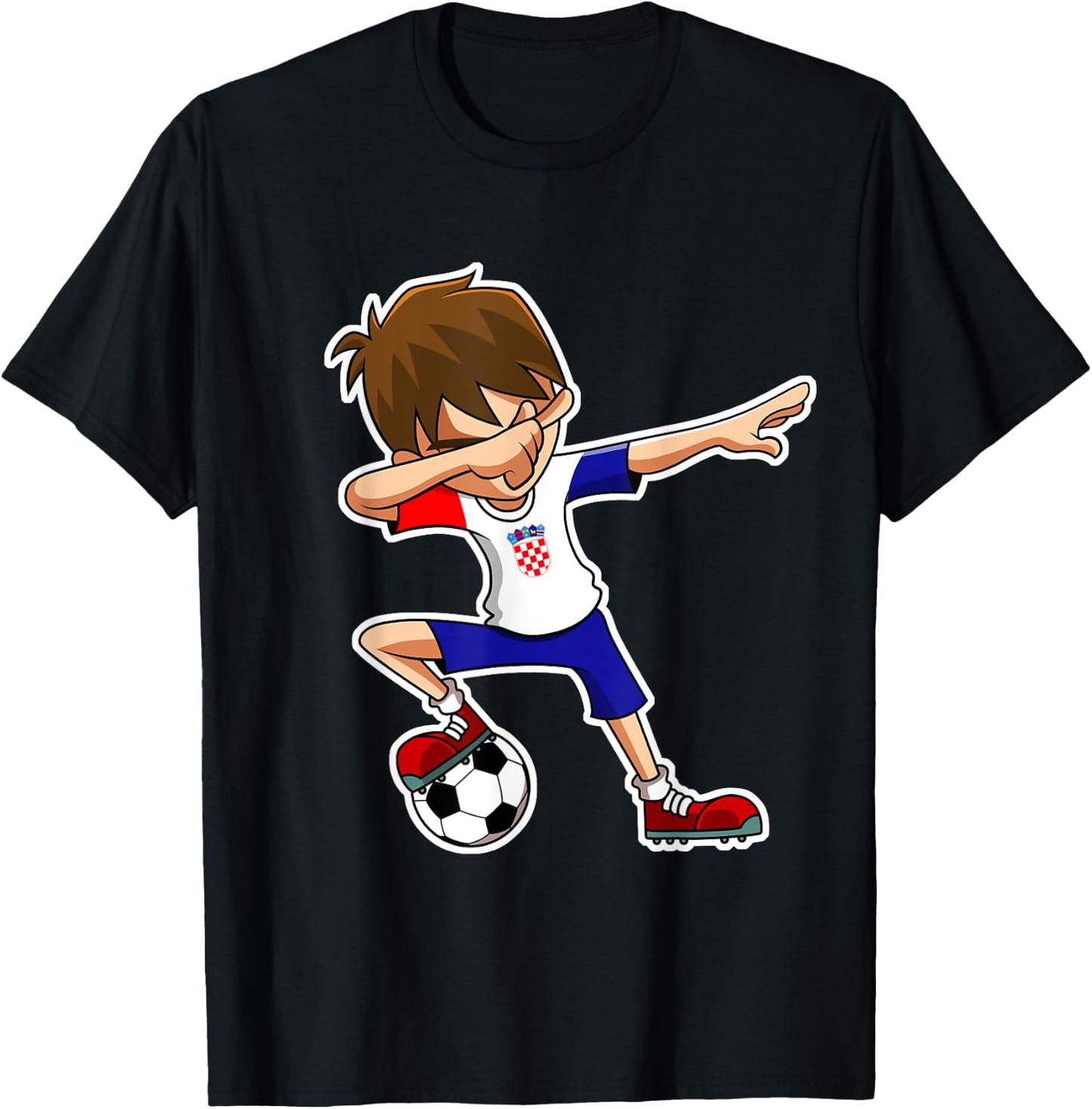 Dabbing Soccer Boy Croatia Jersey, Croatian Kids Dab Gifts T-Shirt - T-Shirt | Black