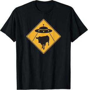 UFO Cow Abduction Alien Cow Sign Rosewell T-Shirt - T-Shirt | Black