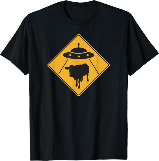 UFO Cow Abduction Alien Cow Sign Rosewell T-Shirt - T-Shirt | Black