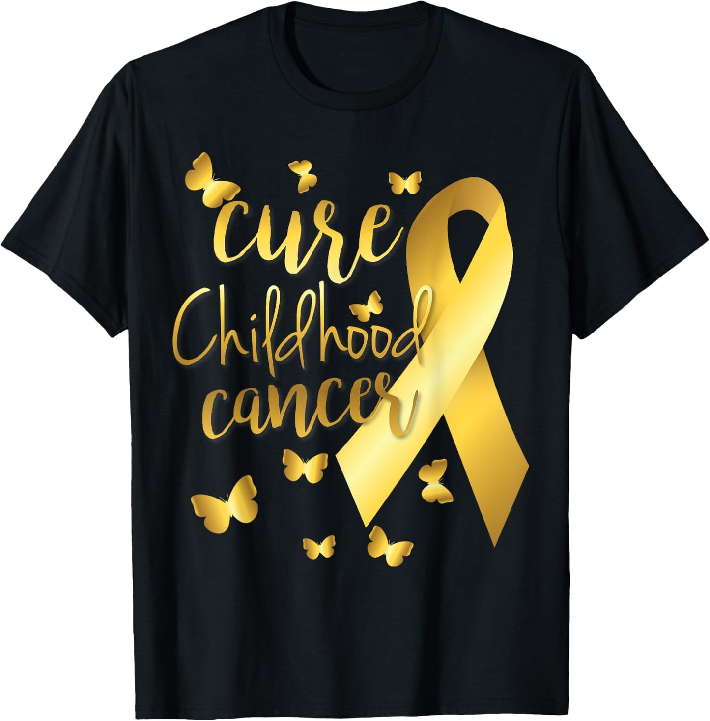 Cure Childhood Cancer with Gold Ribbon T-Shirt - T-Shirt | Black