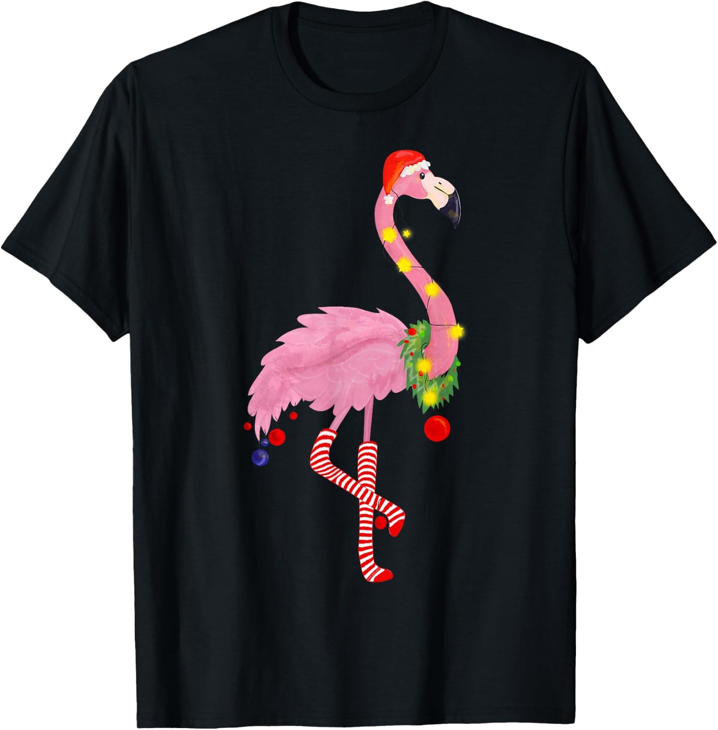 Cute and fun tropical flamingo Christmas T-Shirt - T-Shirt | Black
