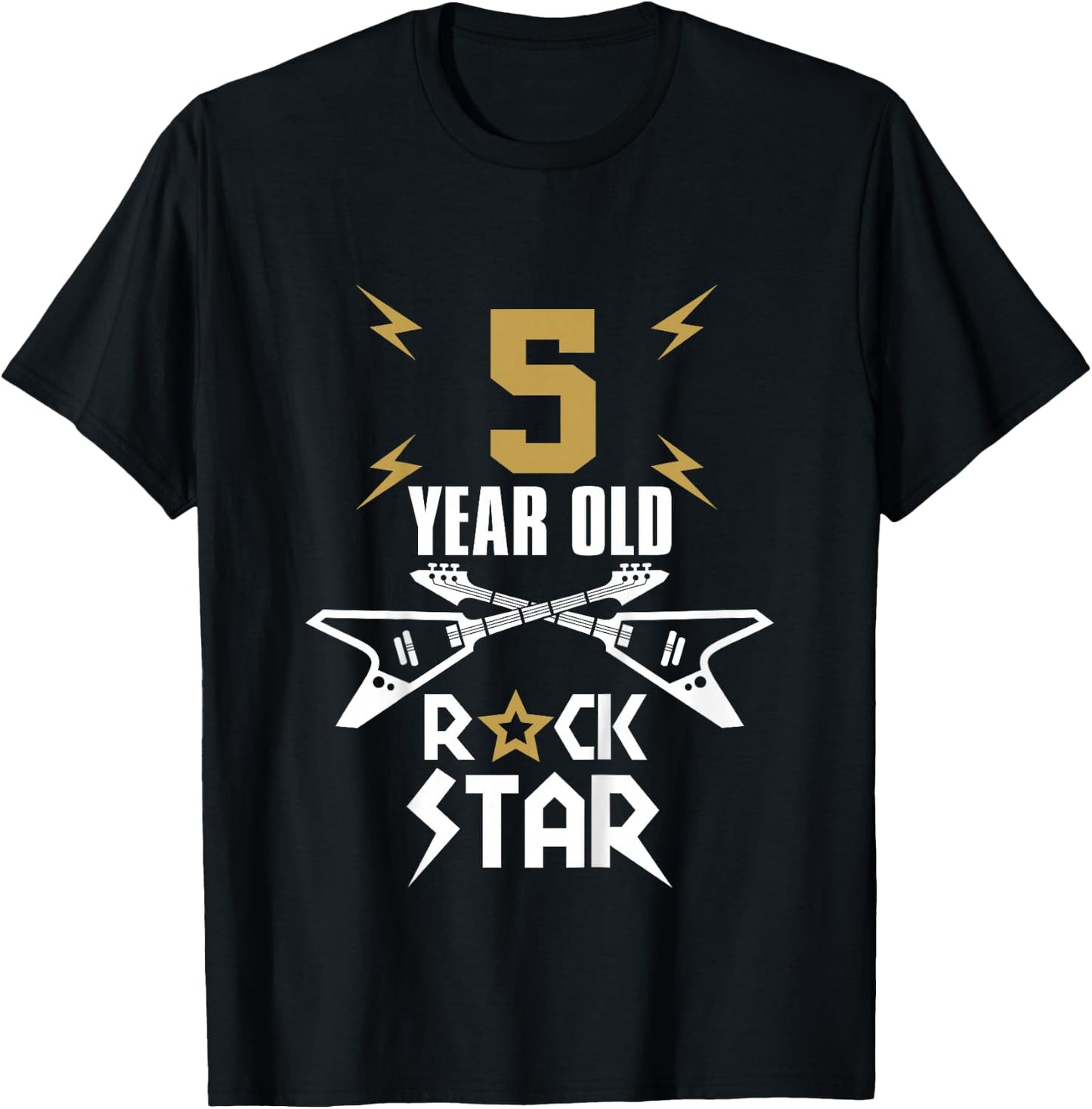 5 Year Old Rockstar - Boys Girls Birthday Guitar T-Shirt - T-Shirt | Black