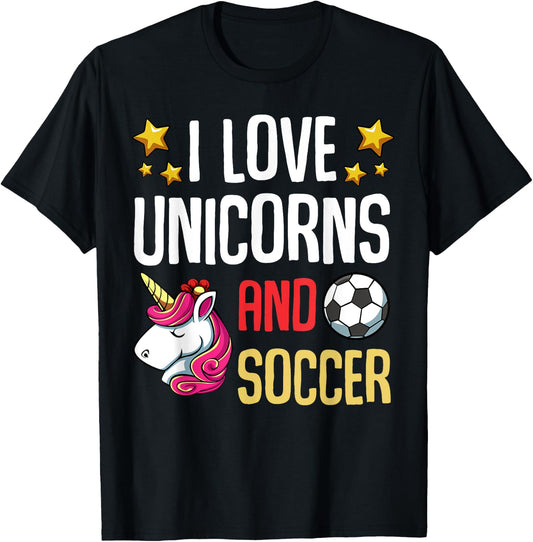 I Love Unicorns And Soccer Field Funny Football Team Player T-Shirt - T-Shirt | Black