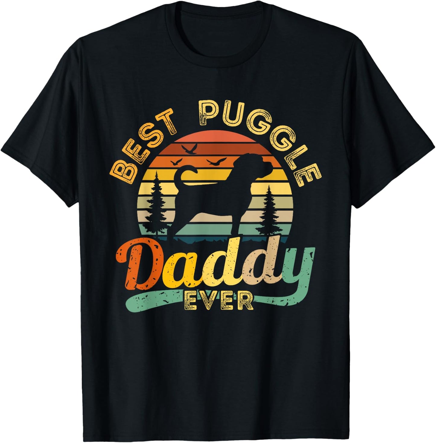Puggle Dad Best Daddy Dog Lover Retro Vintage Gift Women Girls Kids T-Shirt - T-Shirt | Black