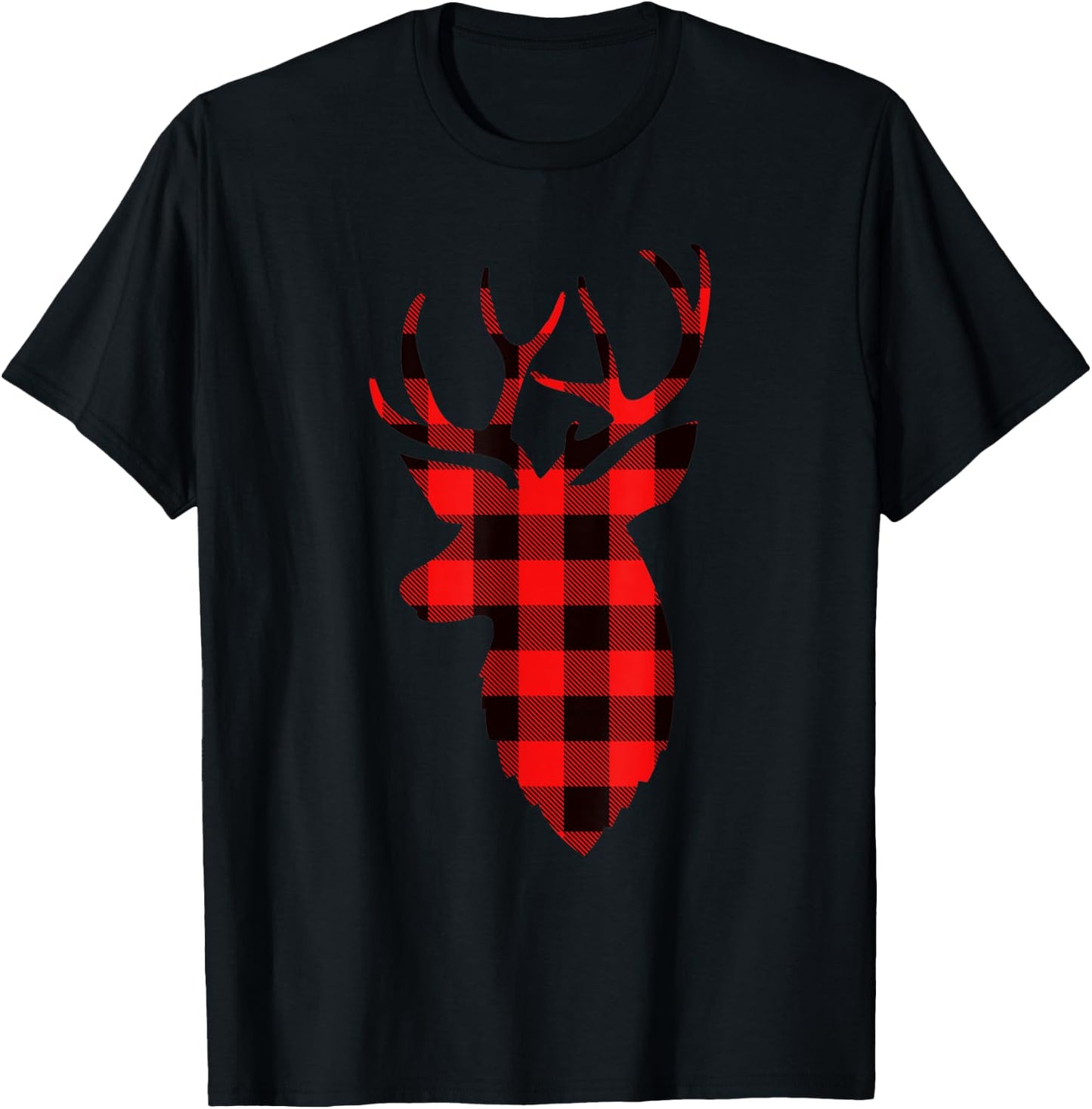 Buffalo Plaid Christmas Deer Cute Christmas Women's Deer T-Shirt - T-Shirt | Black