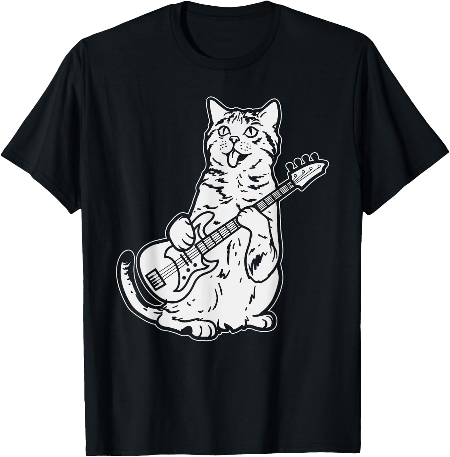 Cat Playing Bass Guitar Musician Animal Pet Music Lover Gift T-Shirt - T-Shirt | Black