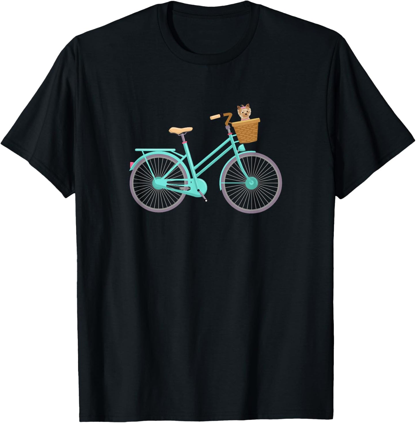 Vintage Antique Bicycle Adorable Puppy Dog In Basket T-Shirt - T-Shirt | Black