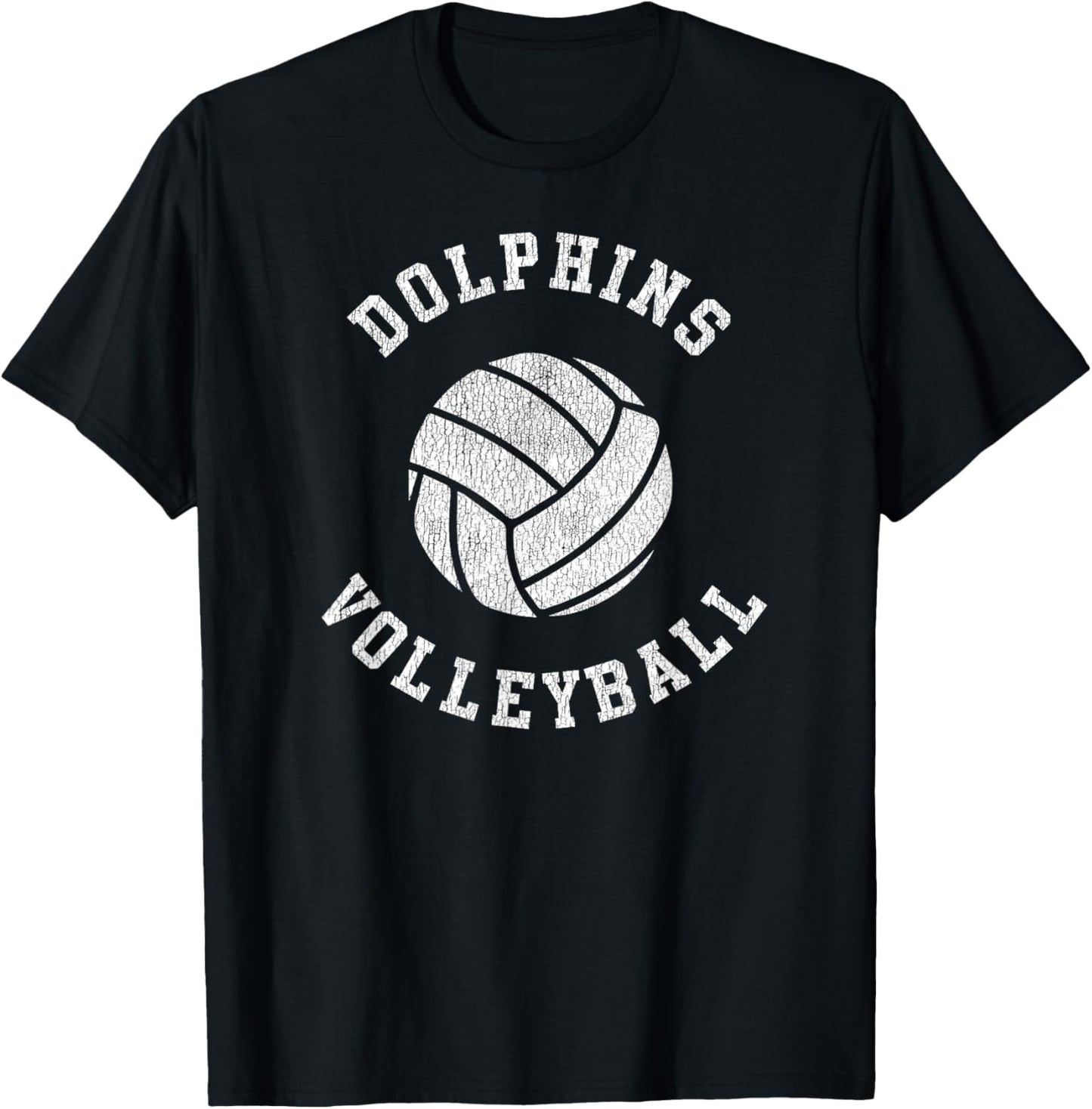 Dolphins Volleyball Retro Distressed Team VB Graphic T-Shirt - T-Shirt | Black