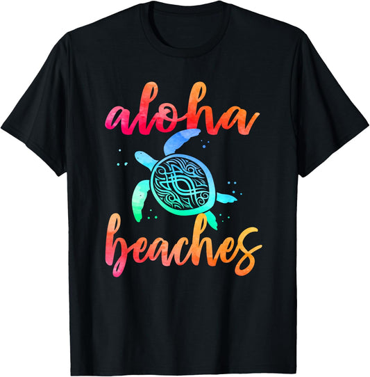 Watercolor Aloha Beaches Turtle Shirt Hawaiin Sea Turtles T-Shirt - T-Shirt | Black