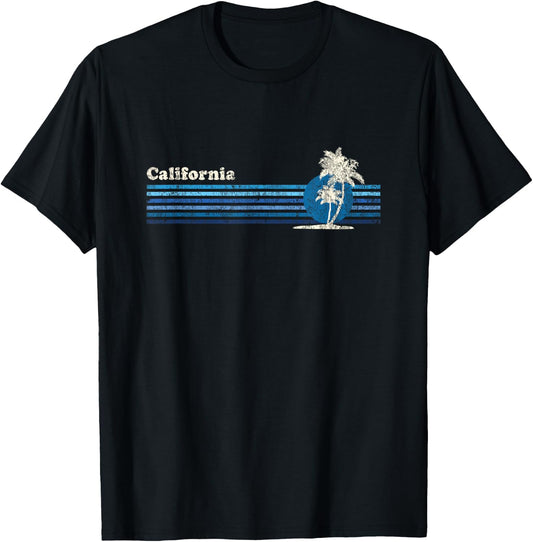 California Vintage 80s Palm Trees Sunset T-Shirt - T-Shirt | Black