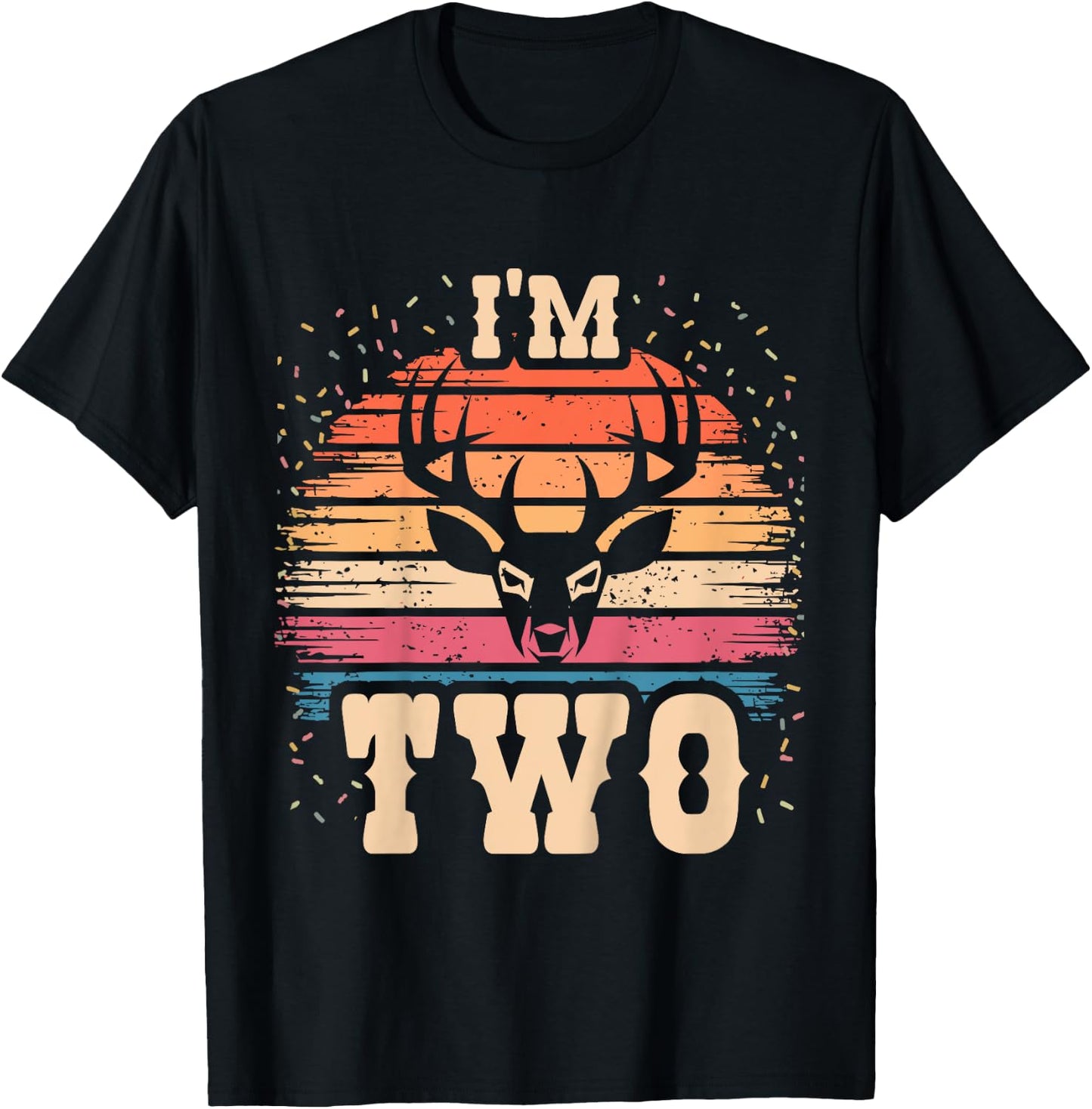 Kids Elk 2 Year Old Birthday Boy Girl 2nd Deer Birthday T-Shirt - T-Shirt | Black