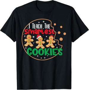 I Teach The Smartest Cookies Funny Pajama Christmas Teacher T-Shirt - T-Shirt | Black