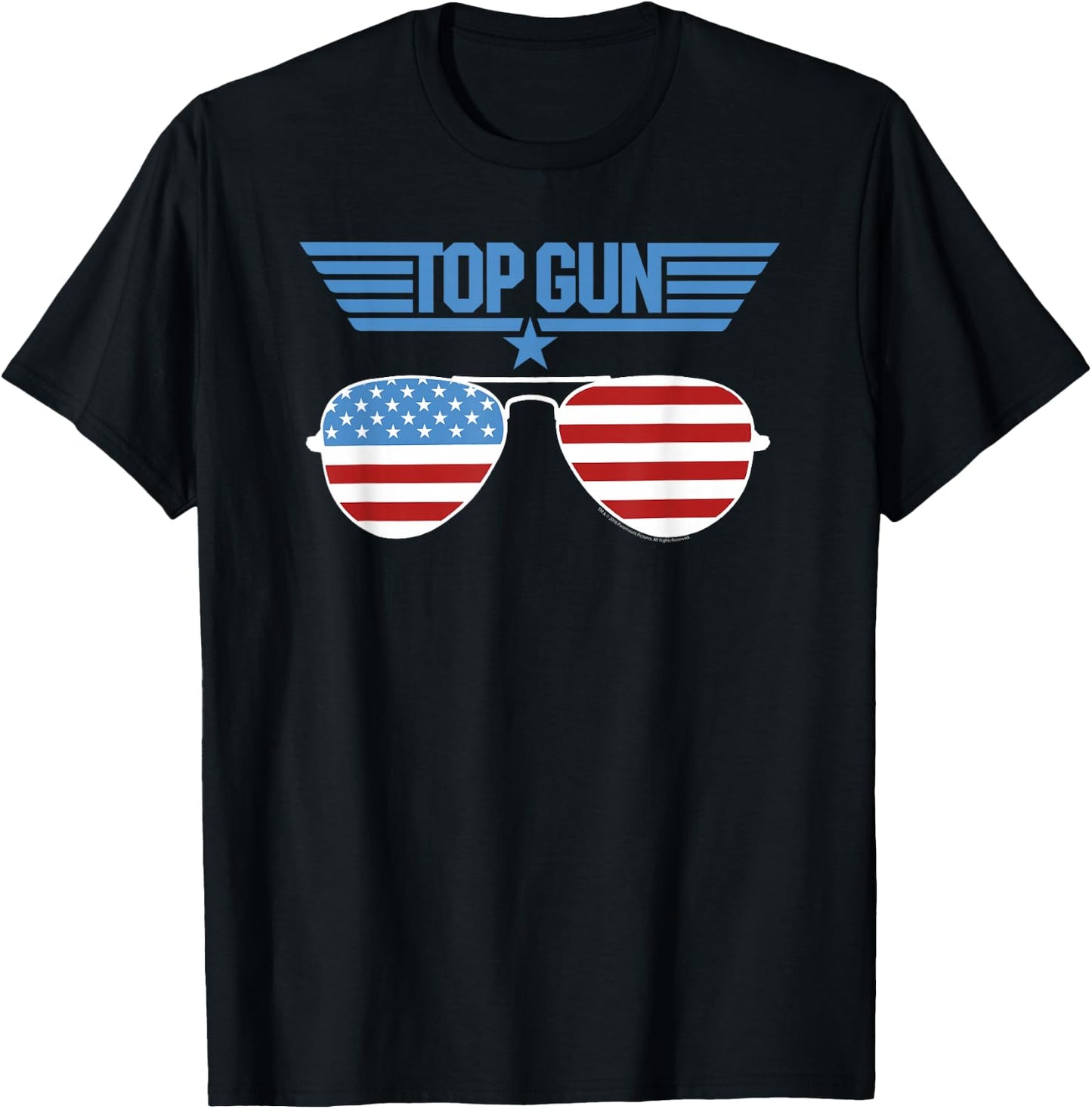 Top Gun White Aviator Sunglasses with Logo Action Movie T-Shirt - T-Shirt | Black