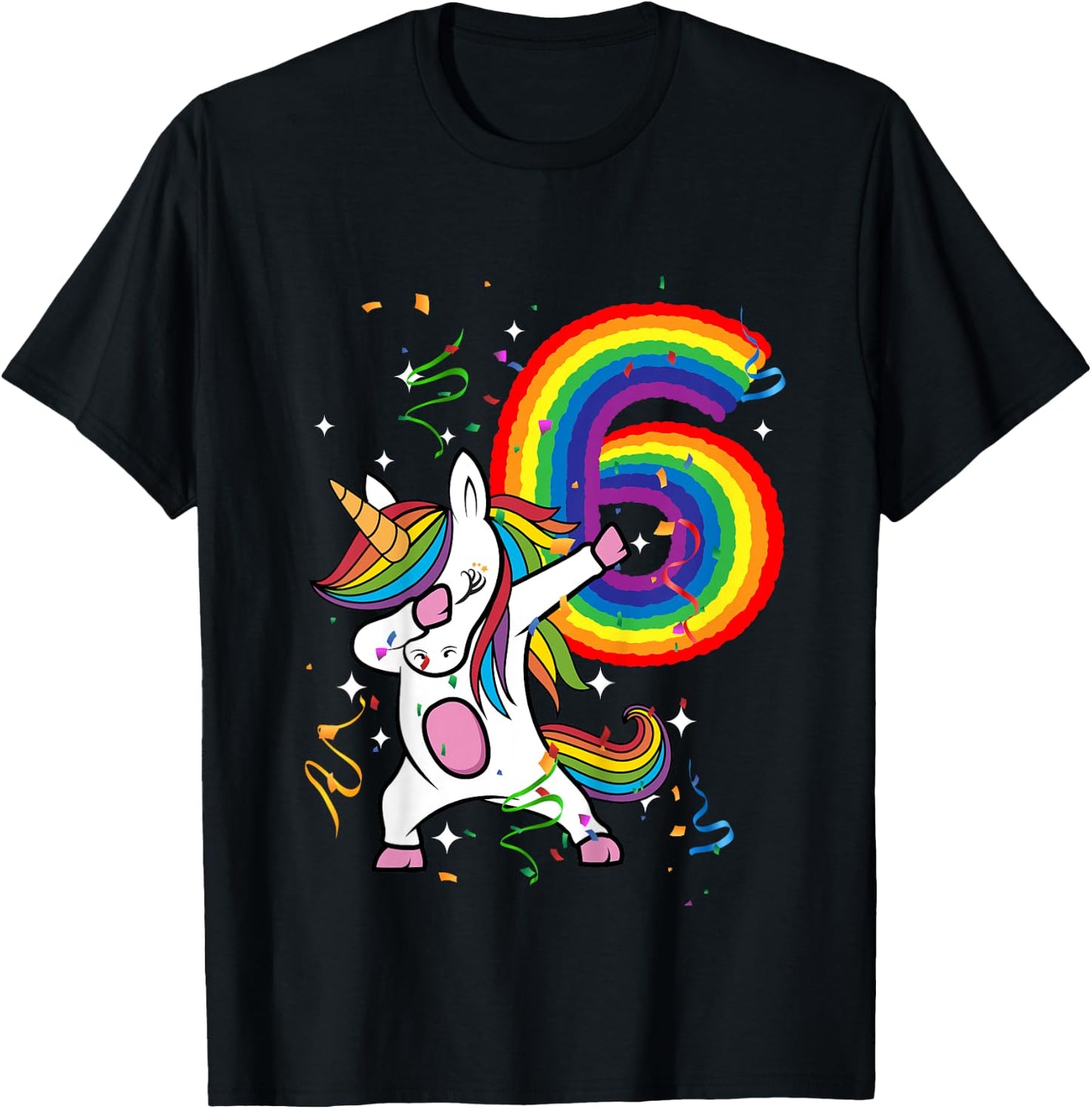 Birthday Rainbow Dabbing Unicorn 6 Years Old Girls Shirt T-Shirt - T-Shirt | Black
