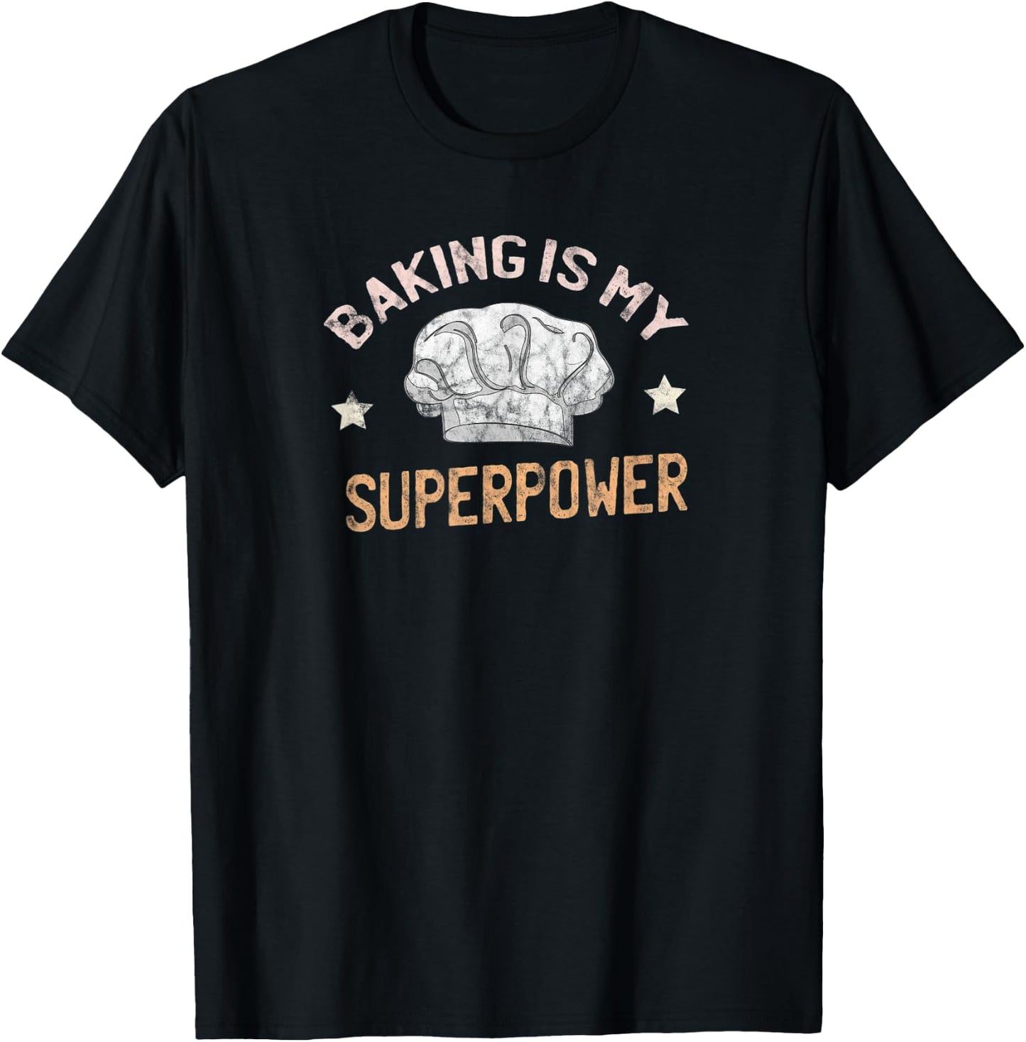 Funny Baking Is My Superpower Vintage Baker Gift Chef Hat T-Shirt - T-Shirt | Black