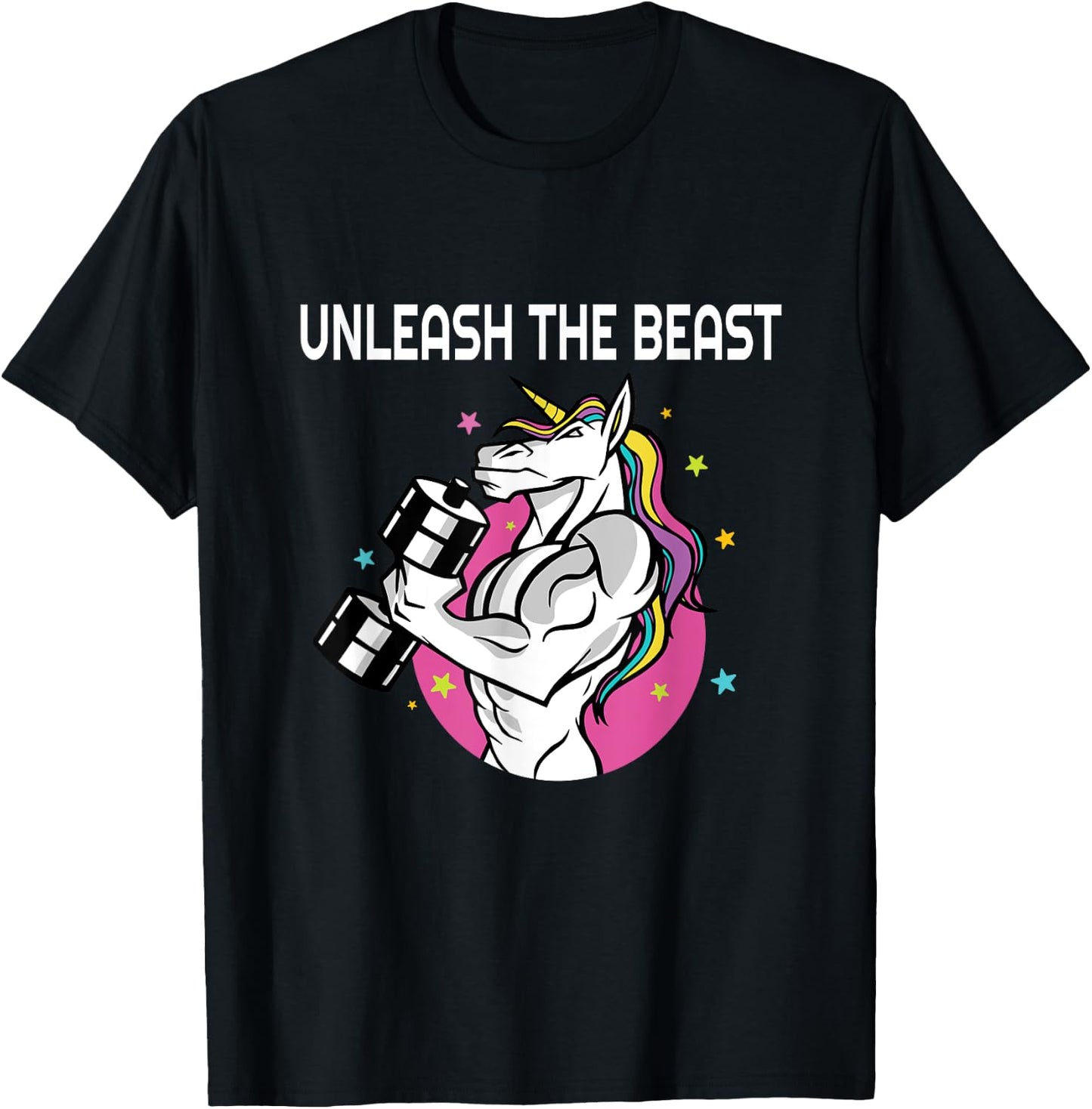 Unleash The Beast - Unicorn Gym Rat Magic Sparkle Muscles T-Shirt - T-Shirt | Black