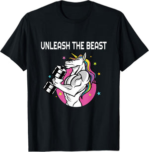 Unleash The Beast - Unicorn Gym Rat Magic Sparkle Muscles T-Shirt - T-Shirt | Black