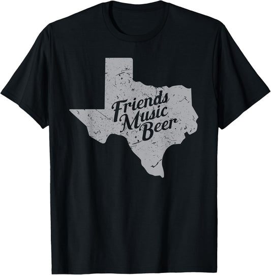 Friends Music Beer Shirt | Texas Map Gift T-Shirt - T-Shirt | Black