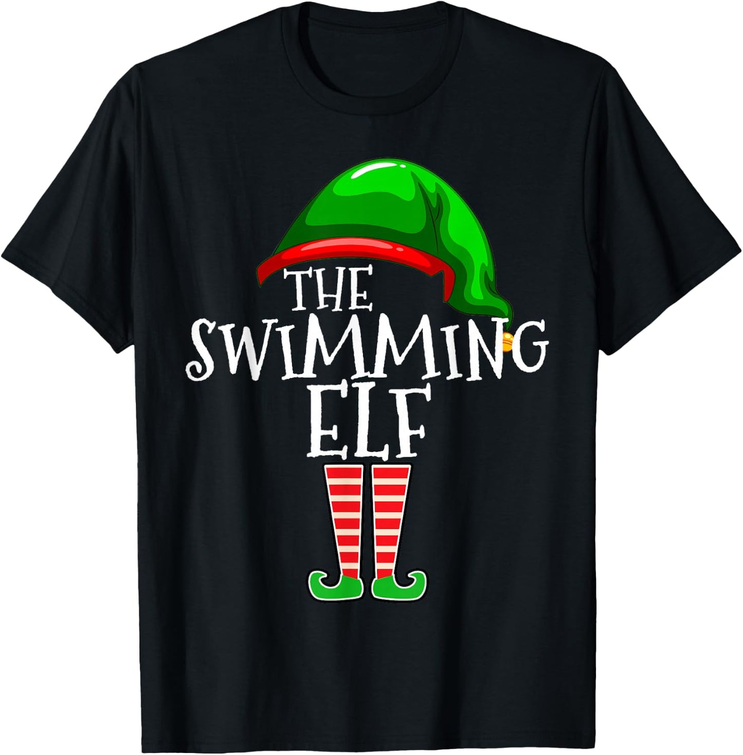 Swimming Elf Group Matching Family Christmas Gift Swimmer T-Shirt - T-Shirt | Black