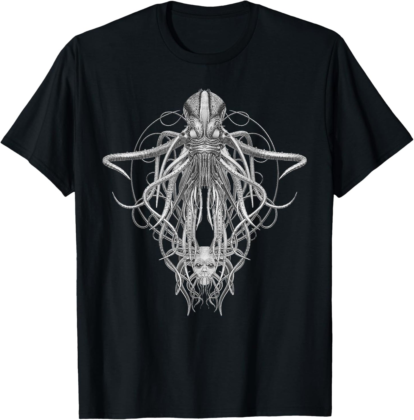 Cthulhu Monster in Black and White Retro Vintage Steampunk T-Shirt - T-Shirt | Black